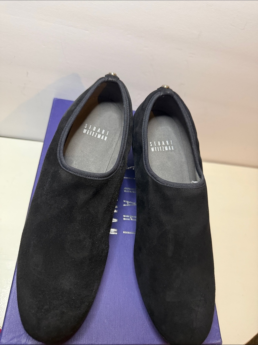 Stuart Weitzman Black Suede Sculpted Wedge Shoes Size 7 - Picture 1 of 8